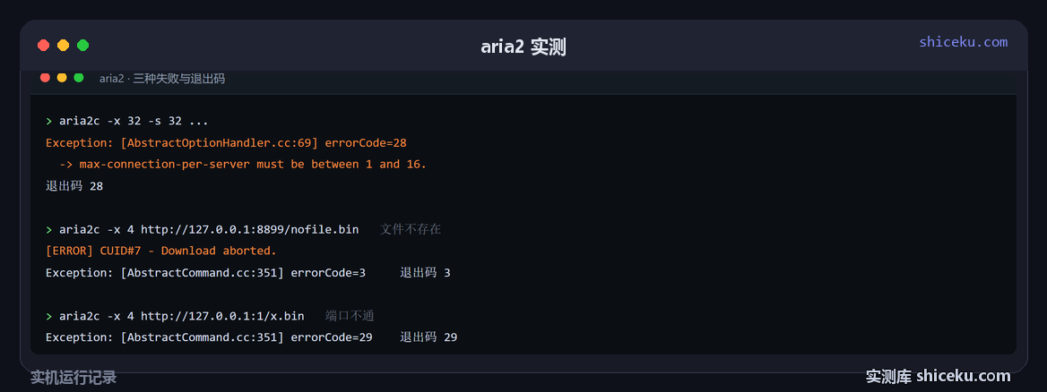 aria2:三种失败各记一次退出码的实测截图