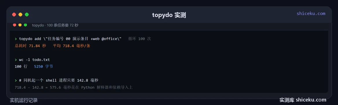 Watson:逐条 add 100 个任务,量总耗时的实测截图