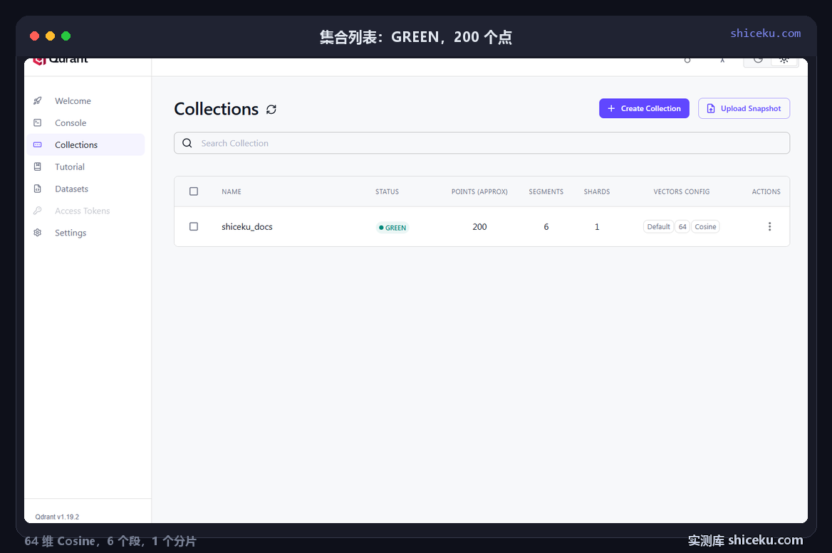 qdrant：建集合的实测截图